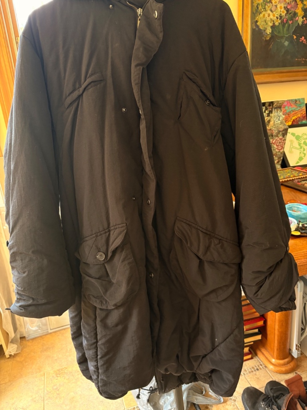 Black Lilith Paris Puffer Coat with Faux Fur Lined Hood and Button Details--L 42